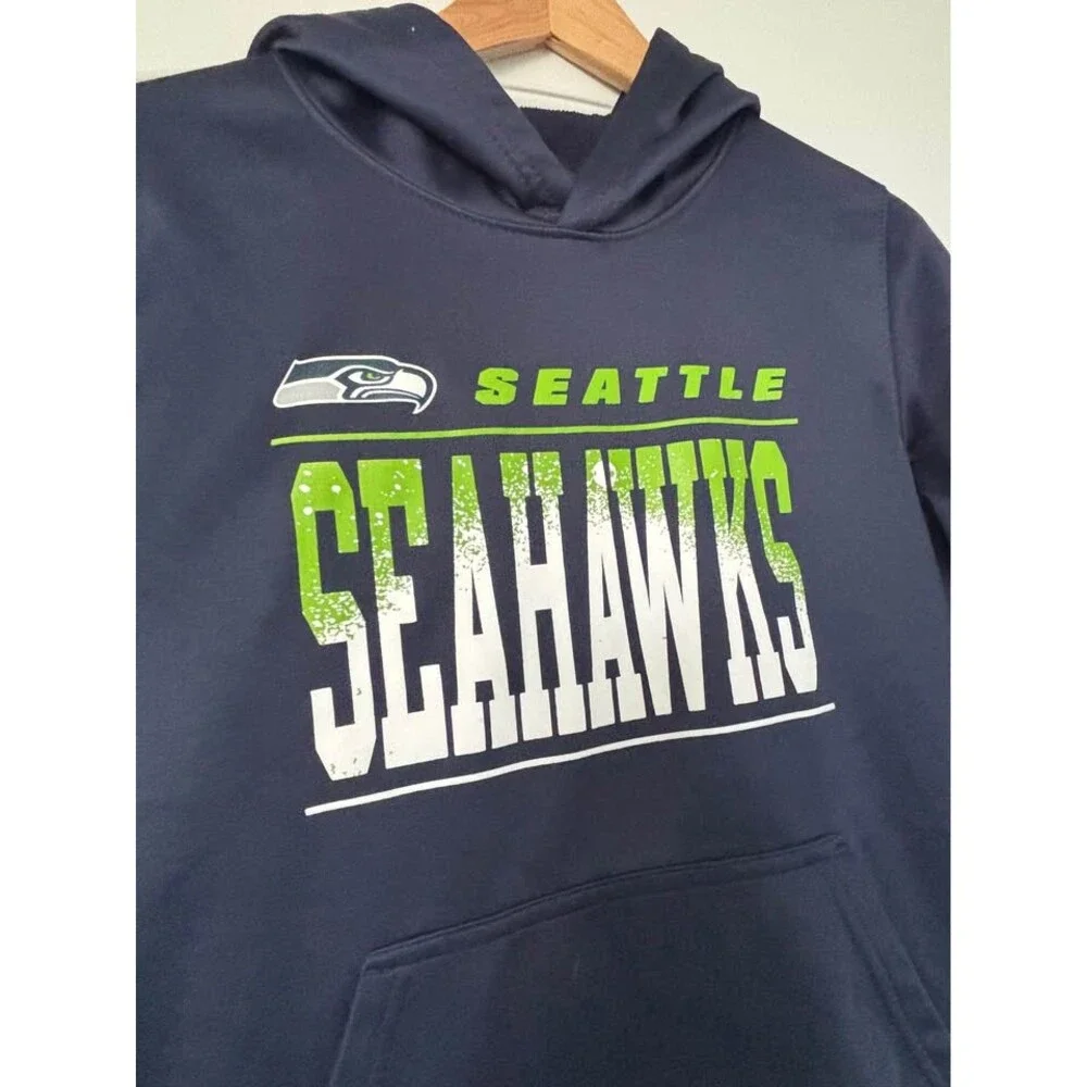 Seattle Seahawks NFL Youth Navy Blue Pullover Fleece Hoodie - Size youth L